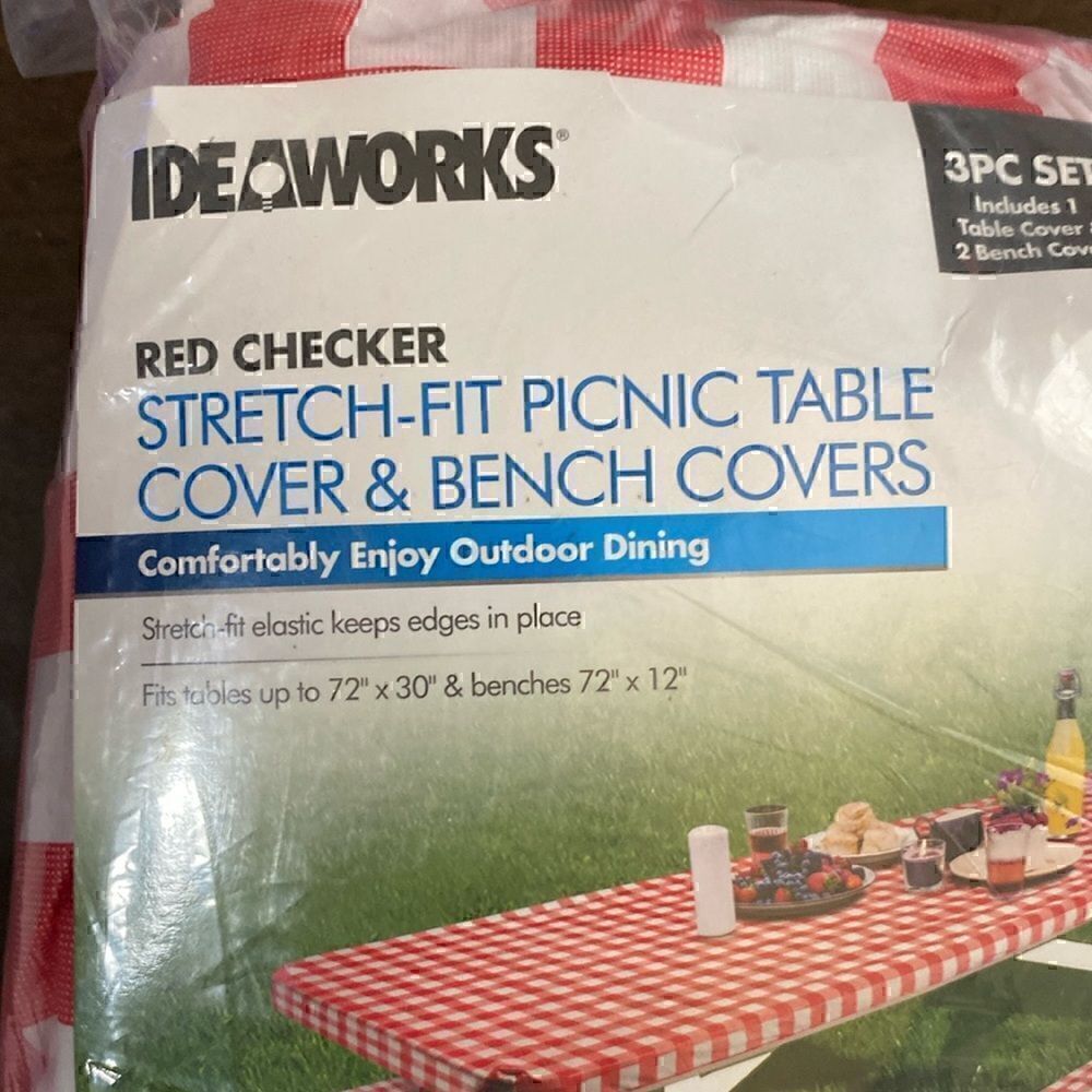 Red Checker Stretch Fit Picnic Tablecloth